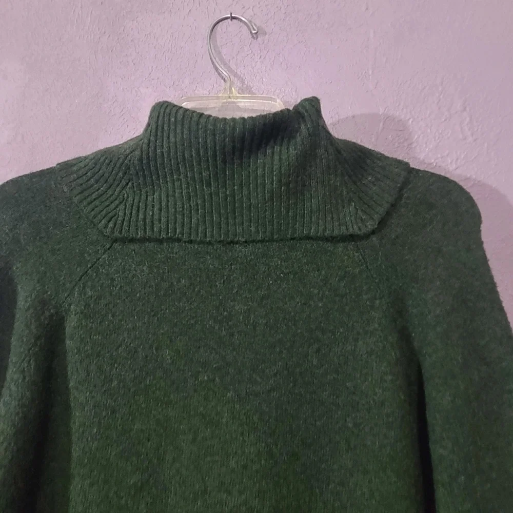 Keren Hart Forest Green‎ Cowl Neck Sweater Cross Stitch Detail Raglan  Large